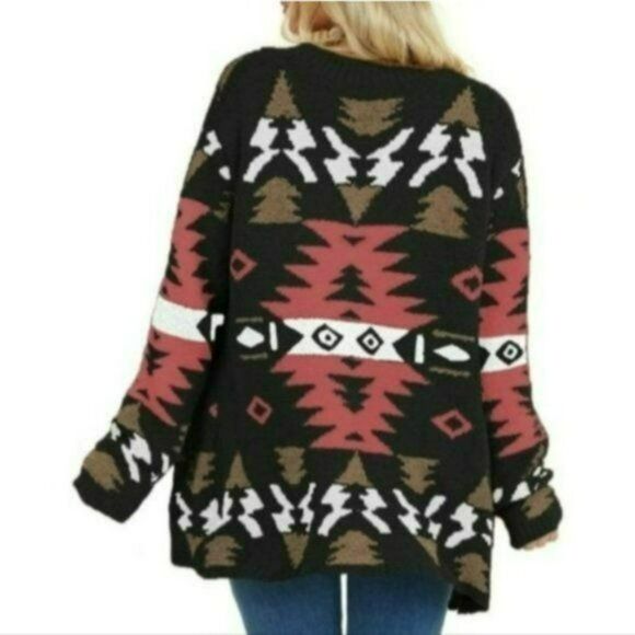 Tribal Western Boho Print Black Pink Oversized‎ Cardigan Lightweight Coat Size M - Picture 5 of 16